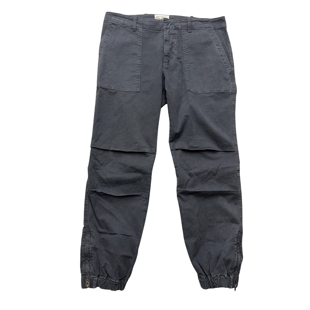 Nili Lotan Jogger Pants Womens 8 Gray Twill Ankle Zip Cuffed Stretch Pockets